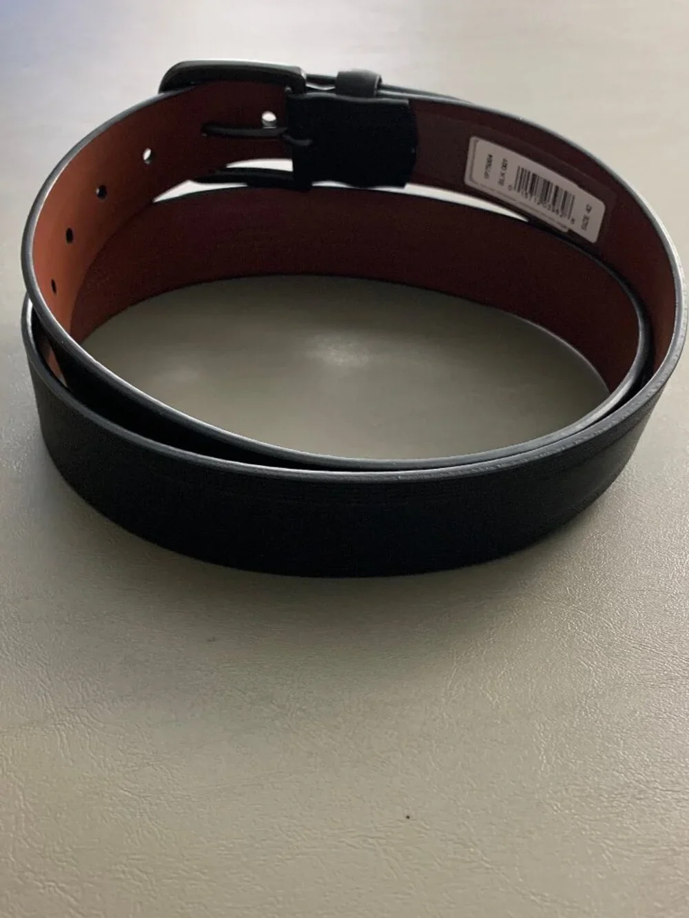 Perry Ellis Men's Embossed Genuine Leather Casual Belt, Black, Size 42
